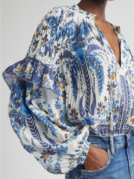 FARM Rio Ana Tapestry Cotton Blend Ruffle Top NWT Size Large - Picture 3 of 10